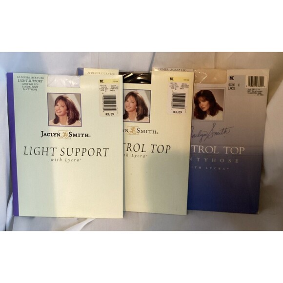 Vintage Jaclyn Smith Control Top Pantyhose Sandalfoot Size C Navy & White New - Picture 1 of 13